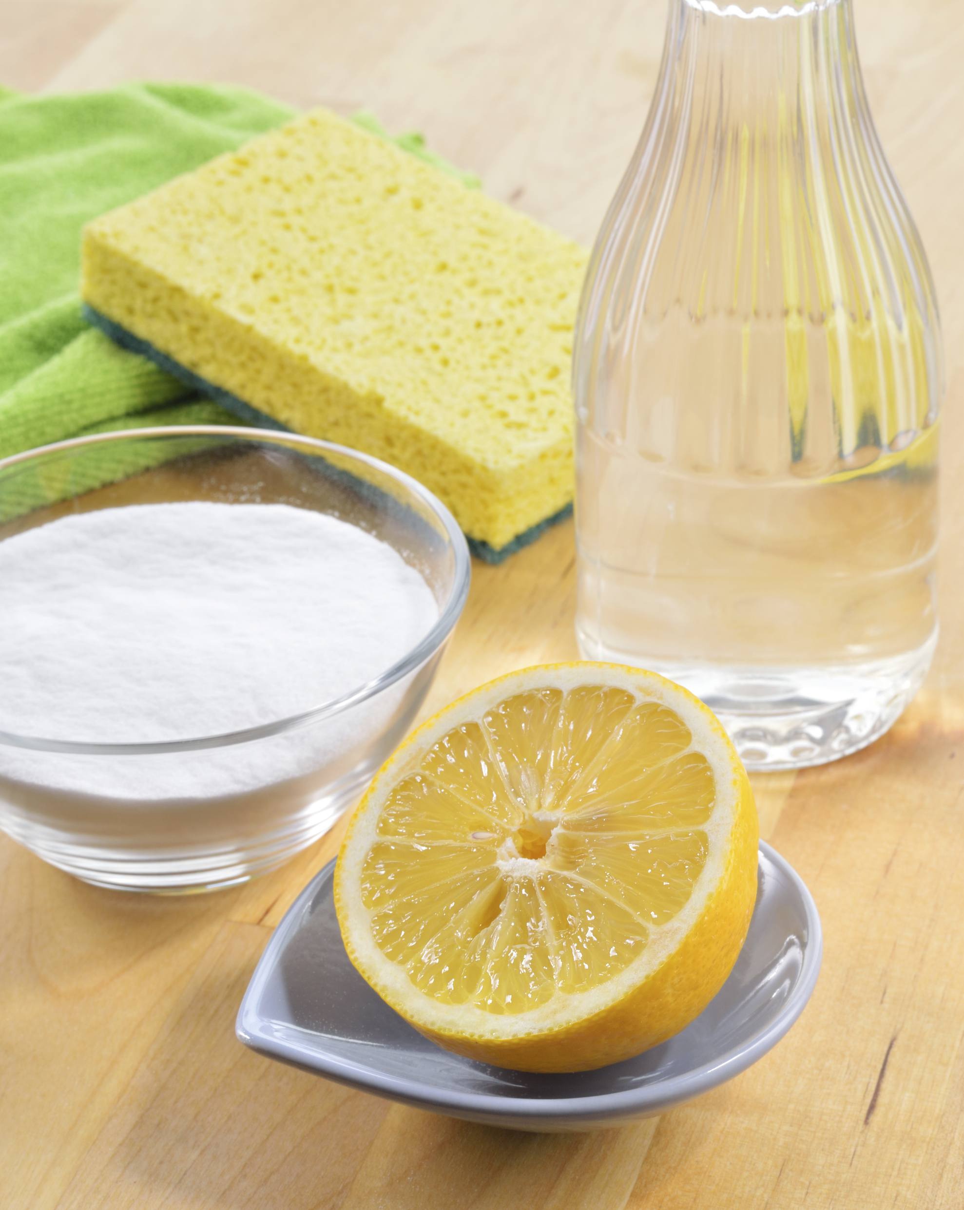Natural cleaners. Vinegar, baking soda, salt and lemon. Pacific