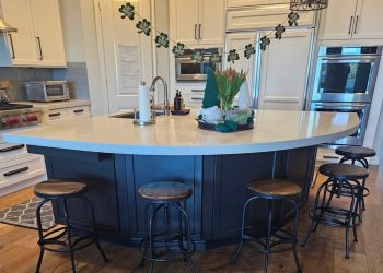 Iron Ore Refacing complements white cabinets. . .#authentic