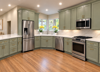 Reed Green Cabinet Refacing + Quartz Countertops Reed Green Thermofoil refacing & new quartz countertops.
